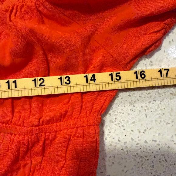 Sim Sam Milkmaid Linen Blend Midi Dress Orange M Cottagecore Peasant Ruffle Hem - Picture 8 of 8